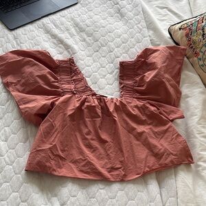 Women's Rust Top with Ruffled Sleeves